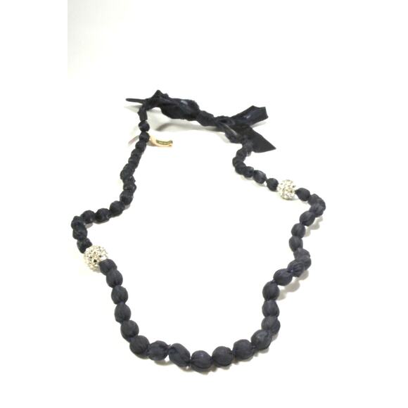 Neiman Marcus Lee Angel Black Silk Bauble Knot Fireball Tie Necklace NWT 350 - Picture 1 of 12